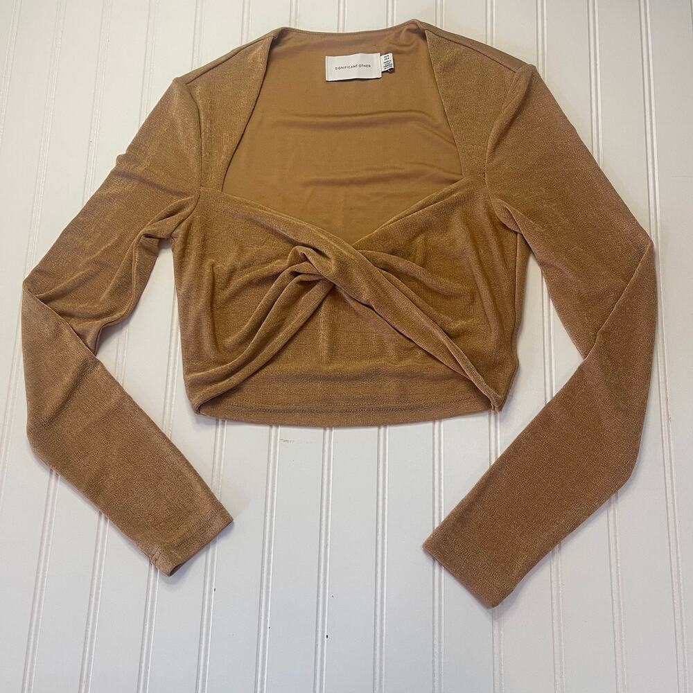 Significant Other Twist Front Crop Top Gold Shimmer Chic Party Event Womens 4